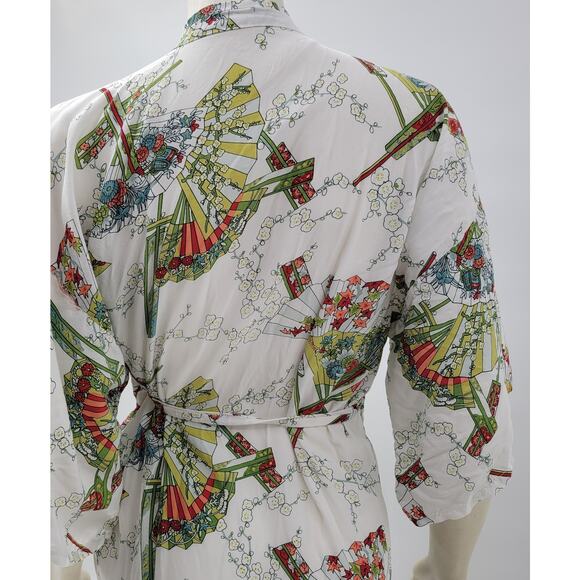 Vintage Kimono Wrap Robe Womens White Green Japanese Yukata‎ Style Traditional - Picture 13 of 16